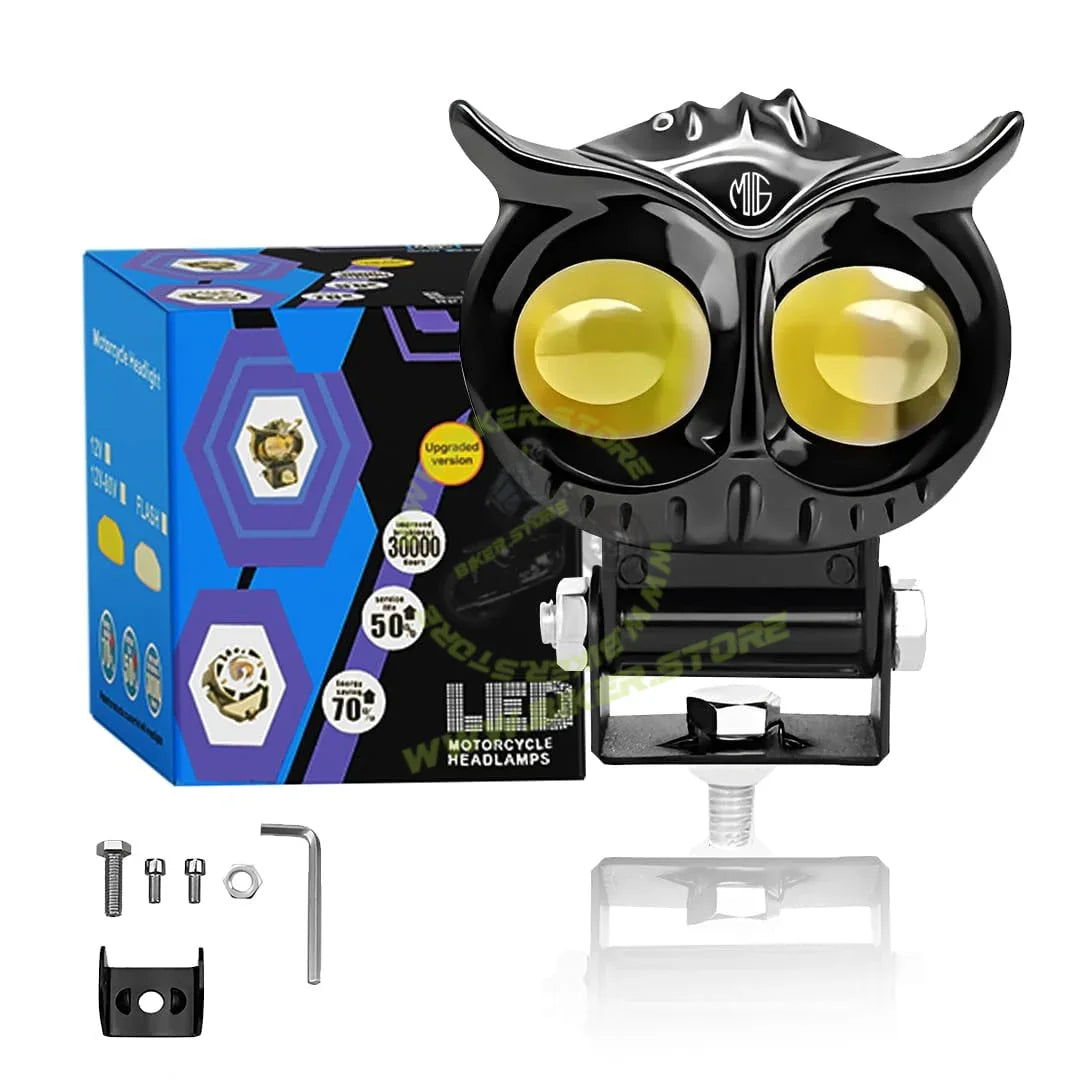 MOTO GENIUS 40W OWL Shape LED Fog Light | Dual Color & | Low & High Beam | Universal Fit for Car & Motorcycle | Stylish Projector Lamp Design - Biker.Store - www.biker.store