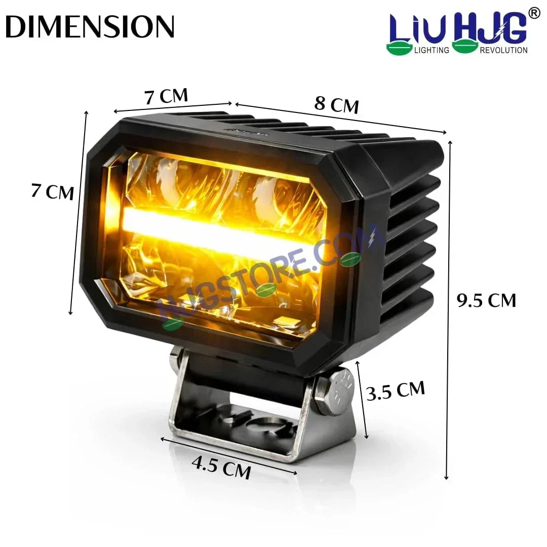 HJG W-07 Minus Cube Foglight 50W White/Amber Foglight White/Yellow DRL Dual LED Foglight Amber/White DRL White Light 50W Foglight Ultra Wide Dual Intensity LED Driving Fog Lights Universal For All Cars & Bikes LIU HJG W-07 Minus Cube Foglight, Pack of 2 - Biker.Store - www.biker.store
