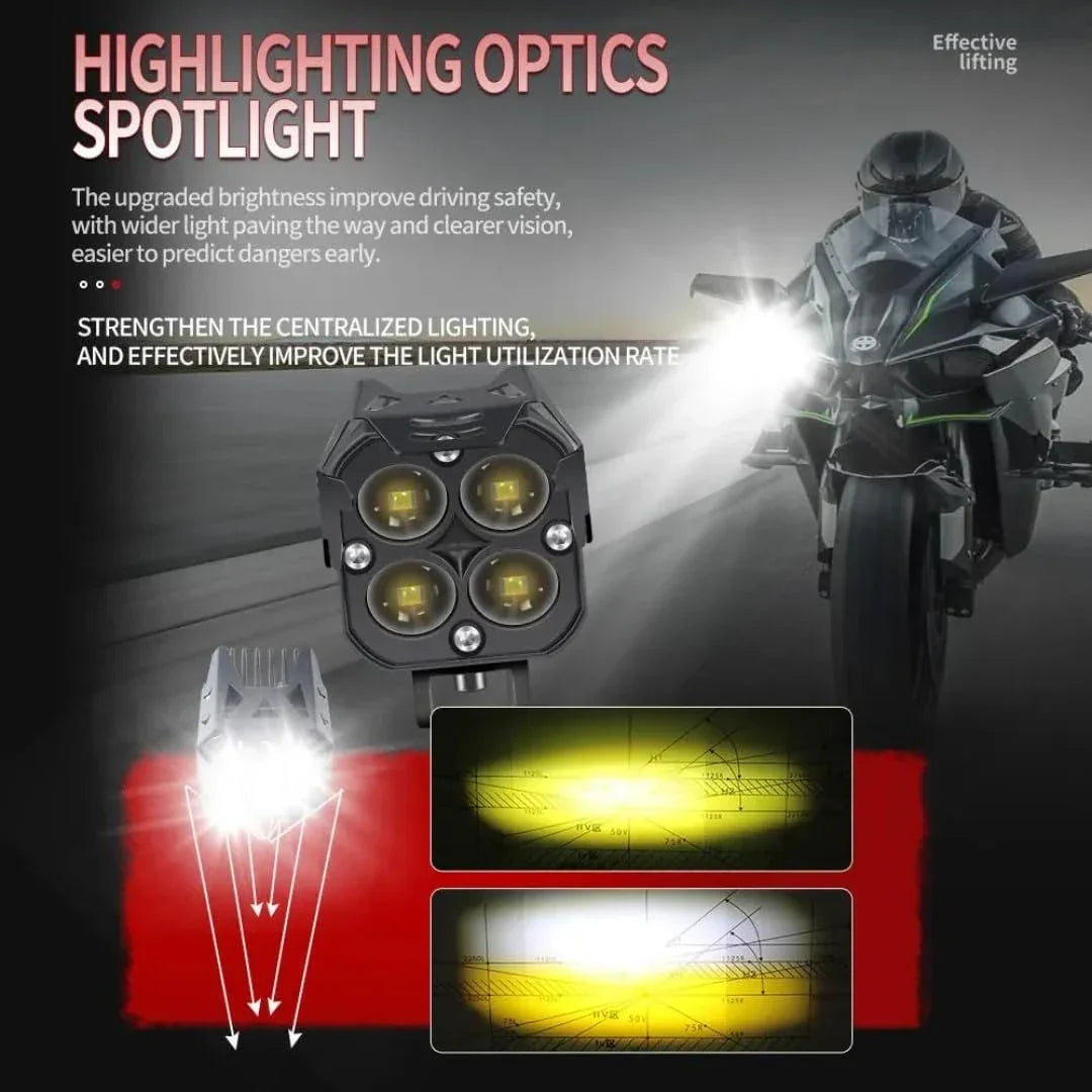 Original HJG 3-in-1 HJG Fog Light: 120W-12V Red, White, Yellow! Illuminate Your Ride with 4 LED Laser Widelight. Perfect for Bike, Car, Thar, Jeep Adventures - Biker.Store - www.biker.store