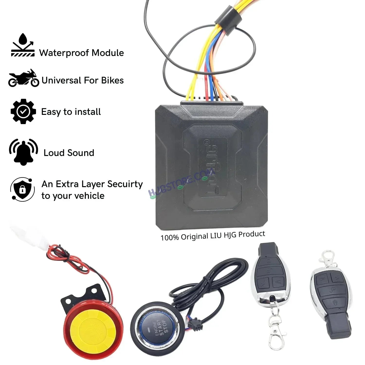 HJG Two Way Alarm System Kit Keyless Start Digital Bike Alarm Kit for Two Wheeler Security HJG Anti-Theft Alarm System Kit (Loud Siren 125 dB, Flashing Light & Shock Sensor) Universal Fit for Motorcycles & Scooters LIU HJG Keyless Two Way Alarm System Kit - Biker.Store - www.biker.store