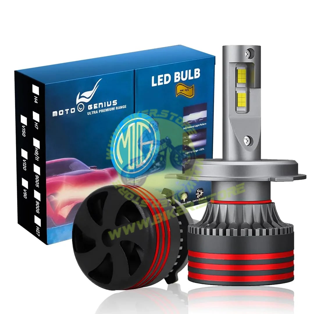 MOTO GENIUS Super Bright 120W Set LED Headlight Conversion Kit for Car & Motorbike, Waterproof Steel & Aluminium Design, High Performance, Energy Efficient (Pack of 2) - Biker.Store - www.biker.store