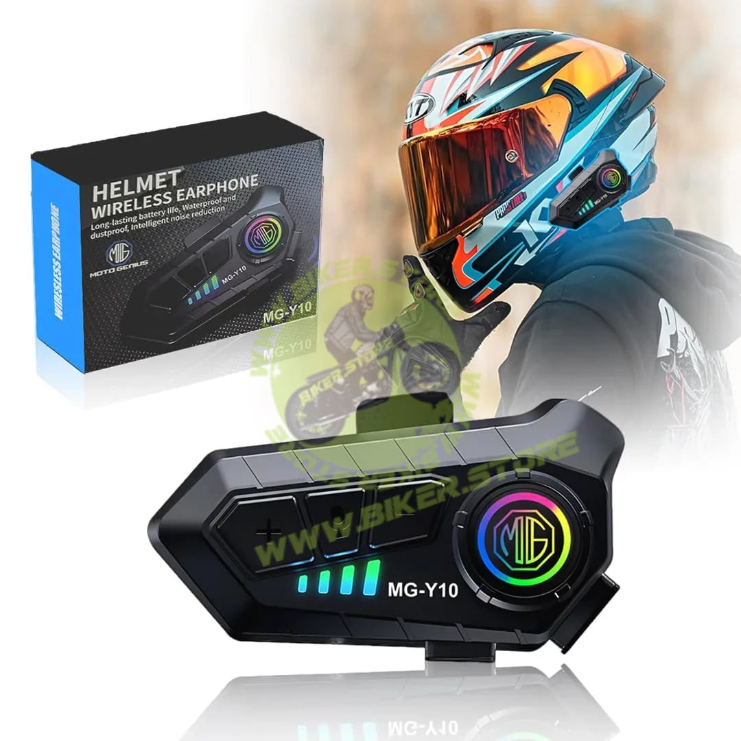 MOTO GENIUS Y10 Motorcycle Helmet Bluetooth Headset | Wireless 5.3 Waterproof IPX6, Noise Cancelling Helmet Headphones with Mic for Single Rider, Hands-Free Music & Calls - Biker.Store - www.biker.store