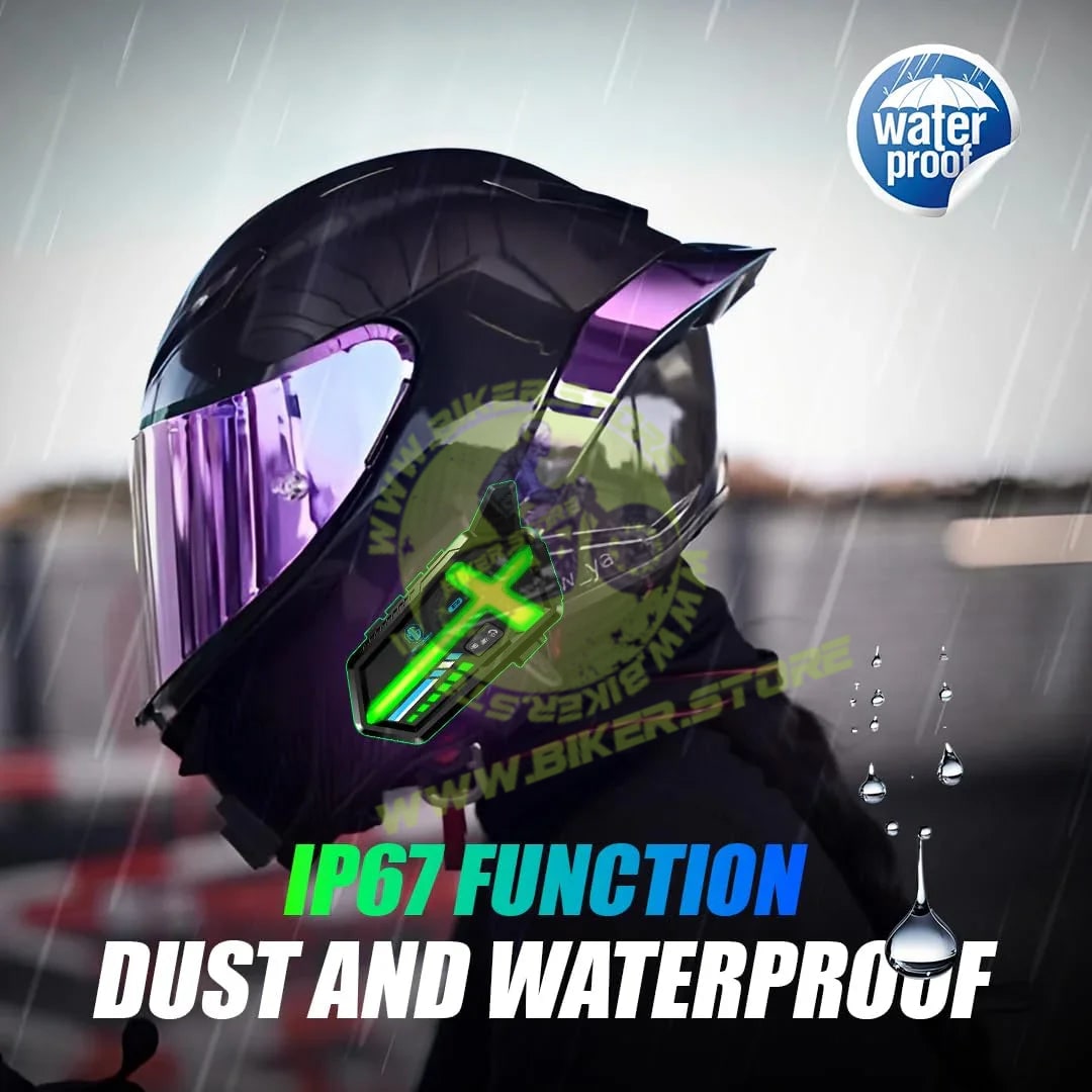 MOTO GENIUS BT26 Motorcycle Helmet Bluetooth Headset, 800m Intercom, Dual Phone Connection, Noise Cancelling Mic, 4-Color LED Light (5 Modes), IP64 Waterproof, Long Battery, Universal Fit - Biker.Store - www.biker.store