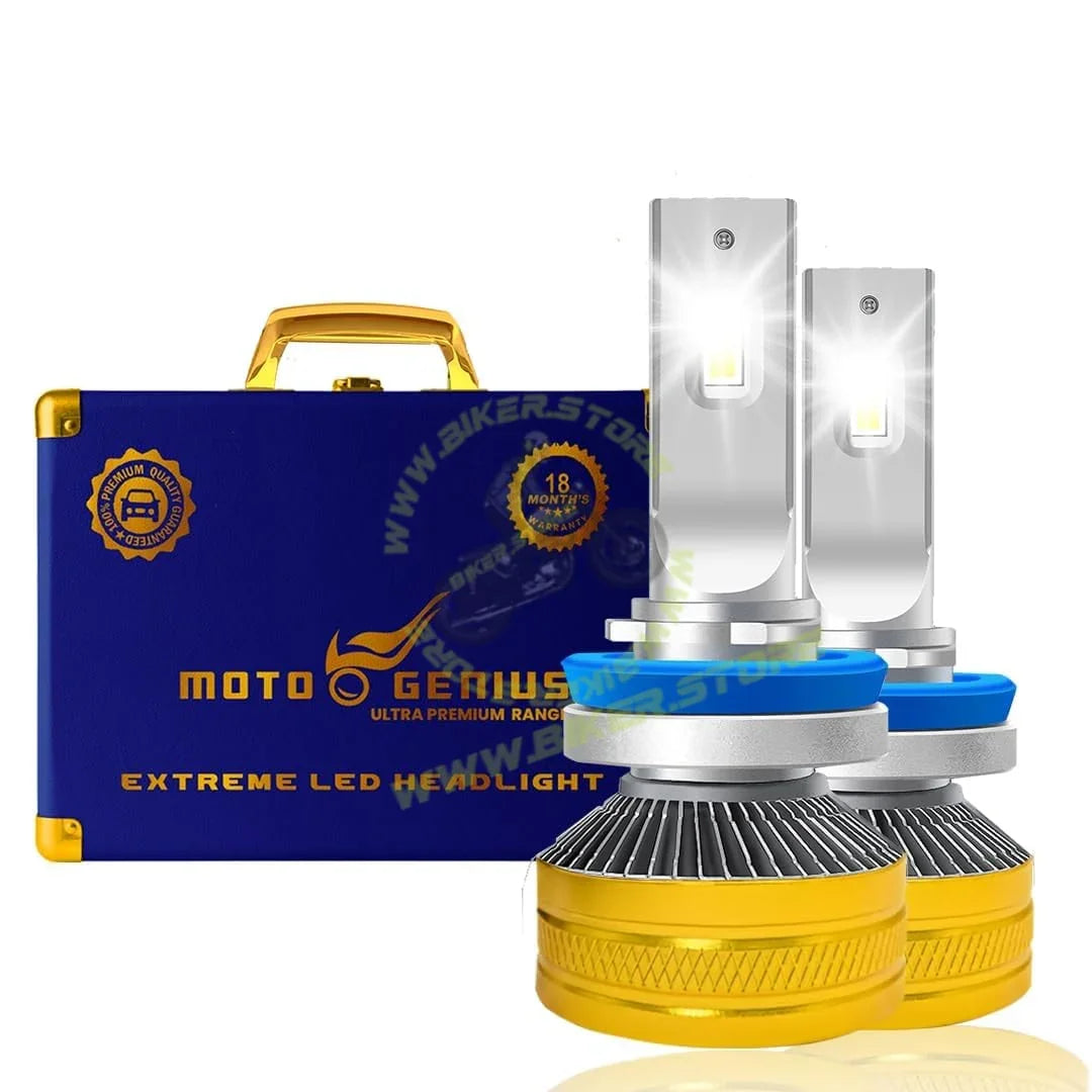 MOTO GENIUS Super Bright 300W LED Headlight Conversion Kit for Cars & Motorbikes | H8 Bulbs | Waterproof Steel & Aluminium Design | High-Performance, Energy-Efficient (Pack of 2) - Biker.Store - www.biker.store