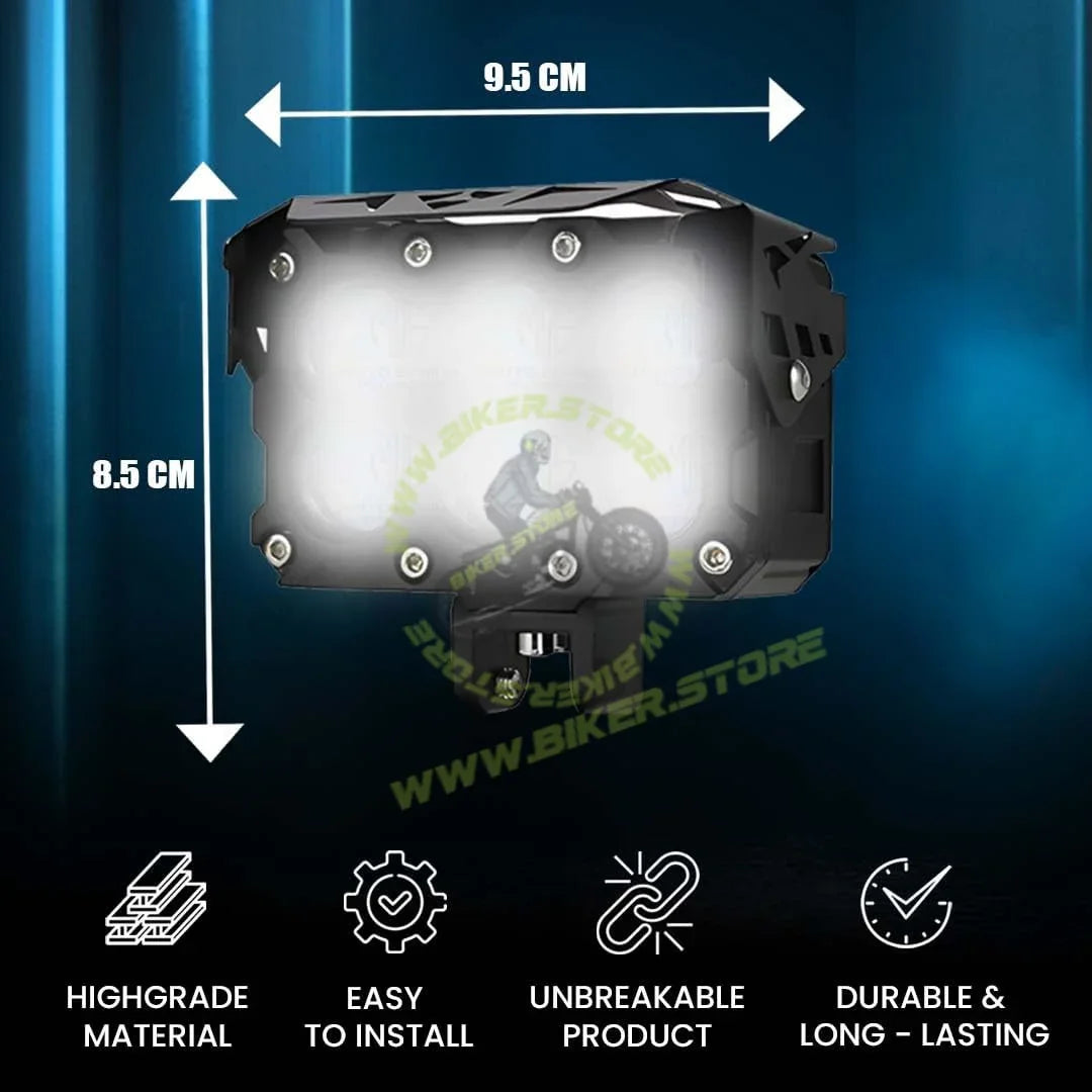 MOTO GENIUS 60W Super Bright 6 LED Fog Light | Dual Color & | High/Low Beam | Waterproof Aluminum Housing | Universal Fit for Car & Motorcycle - Biker.Store - www.biker.store