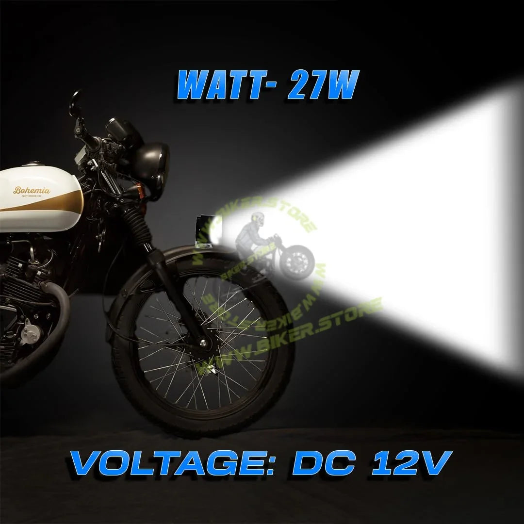 MOTO GENIUS 9 LED Round Fog Lights for Bikes | High Power, Universal Fit, Heavy Clamp, Strong Aluminum Body, Waterproof Driving Light for Motorcycle/Scooty - Biker.Store - www.biker.store