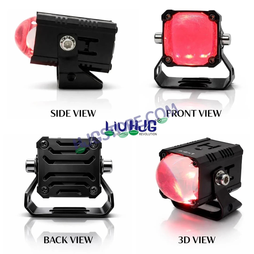 HJG Bezel-less HS114 Foglight Single Condenser Lens 60W Foglight White/Yellow Hi/Lo Red Projector Foglight 60W Foglight Ultra Wide Intensity LED Fog Lights White/Yellow Hi/Lo with Red Devil Fog Universal For All Cars & Bikes LIU HJG HS114 60W Foglight 2pc - HJGstore.com