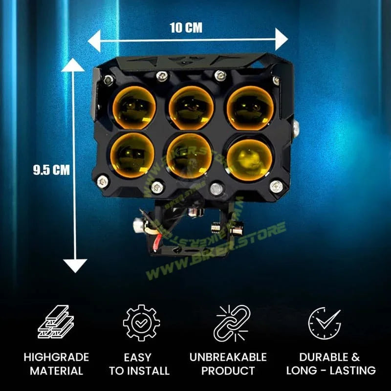 MOTO GENIUS Super Bright 6 LED Fog Light | Dual Mode Yellow and White, Aluminium Body, Universal Fit for Motorcycle & Car, Waterproof (Pack of 2) - Biker.Store - www.biker.store