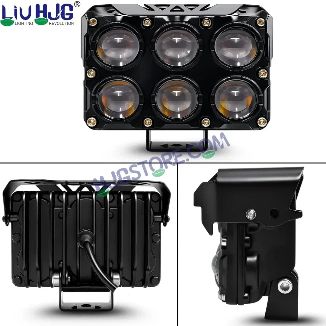 HJG 6 Lens Cube Red Blue 46W JC-32 Foglight with Red Blue Flash Mode 6 Lens Projector Foglight 46W Foglight Ultra Wide Dual Intensity LED Fog Lights White/Yellow/Warm White/Flash/Red Blue DRL Universal For All Cars & Bikes LIU HJG 6 Lens Cube Red Blue Fog - Biker.Store - www.biker.store