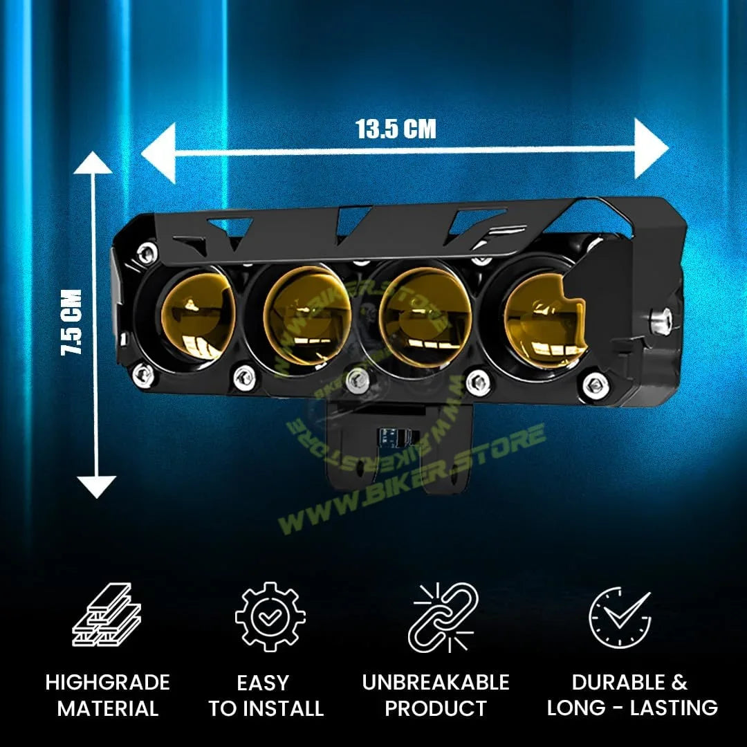 MOTO GENIUS Super Bright 4 LED Fog Light with Switch | Dual Mode and Changing Light, High Low Beam, Aluminum Body, Universal Fit for Motorcycle and Car (Pack of 2) - Biker.Store - www.biker.store