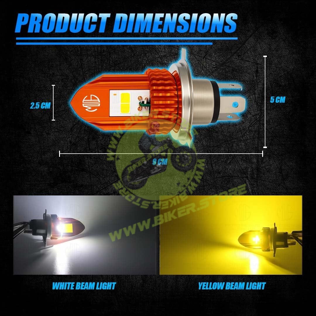 MOTO GENIUS Universal V-Shape Dual Color H4 LED Headlight | 18W / Fog Lamp for Motorcycles and Scooters | Waterproof, High/Low Beam, Plug & Play - Biker.Store - www.biker.store