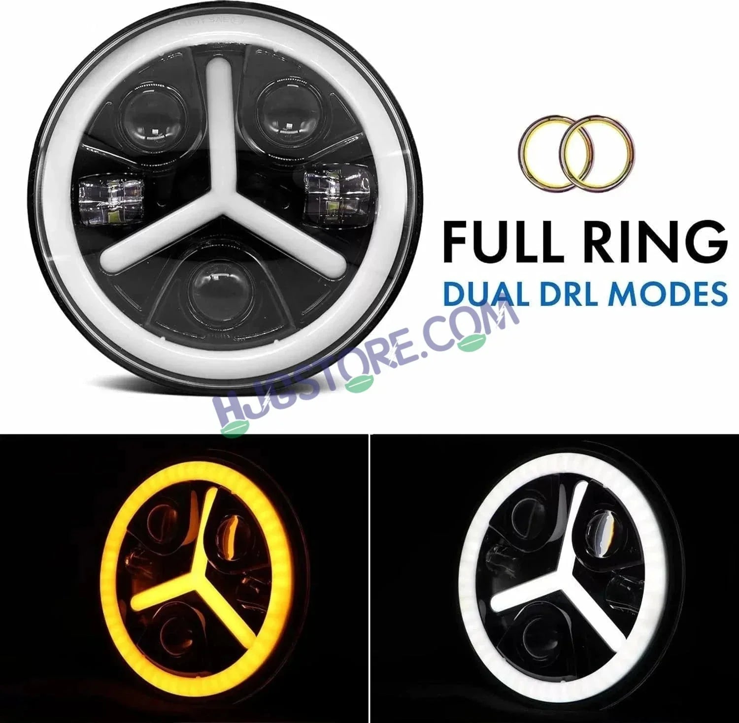 HJG Y Shape 7 Inch Mercedes Benz Headlight Assembly Projector Ultra Wide 7 Inch Headlight Assembly 90W White LED Headlight Assembly for Royal Enfield | 80-100W CREE/Osram LED Chip Multi color White/Yellow Compatible with Royal Enfield, Jeep, Thar, Gypsy - Biker.Store - www.biker.store