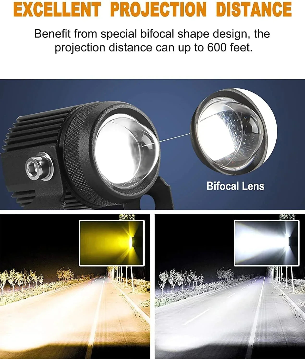 Original Mini Drive Fog Light White/Yellow with Adaptor Spotlight Foglight with Universal Fit for All Cars and Bikes - Yellow/ White - Biker.Store - www.biker.store
