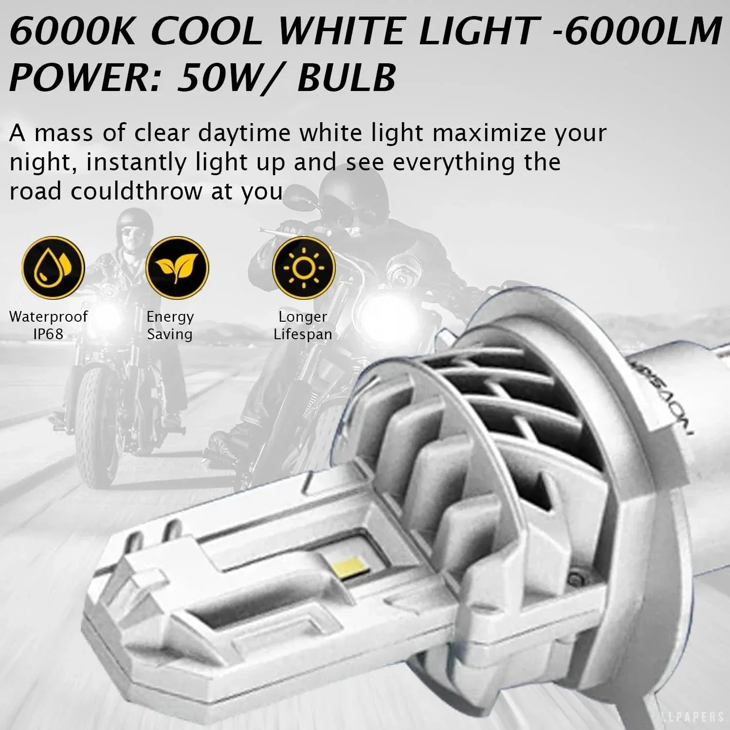 NightEye Novsight H4 High and Low Beam Plug & Play All in One White LED Headlight Conversion Kit (50W 4500LM 6000K) for Bike/Scooty/Cars (50 Watt 1PC) - Biker.Store - www.biker.store