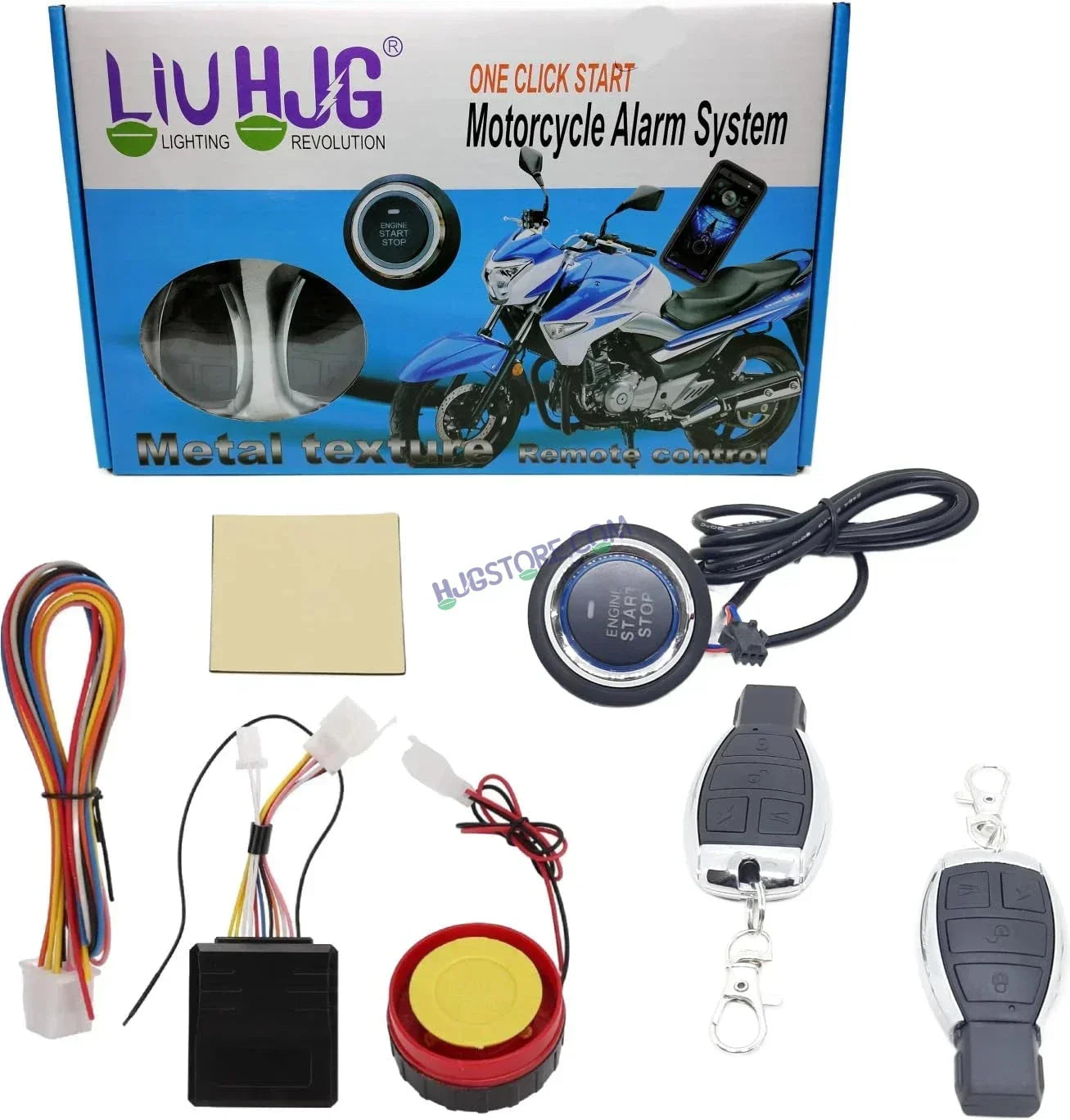 HJG Push Button Alarm System Kit Keyless Start One-Way Bike Alarm Kit for Two Wheeler Security HJG Anti-Theft Alarm System Kit (Loud Siren, Flashing Light 125 dB) LIU HJG Push Button Alarm System Kit - Biker.Store - www.biker.store