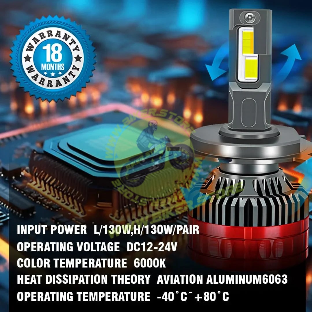 MOTO GENIUS Super Bright 80W Conversion Kit for Car & Motorbike, Waterproof Steel & Aluminium Design, High Performance, Energy Efficient(H4) - Biker.Store - www.biker.store