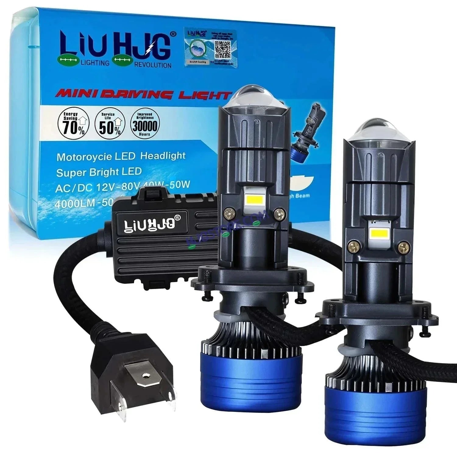 HJG H4 New Dual Y6 Condenser RTD Lens Dual Projector Lens Projector Lens LED Headlight Bulb for Bike | Hi/Lo Beam Headlight 12V-80V | 50W | 5000LM | 3 Pin Projector H4 Headlight with Fan | LIU HJG New Dual Y6 Condenser RTD Projector Lens H4 (Pack of 1) - Biker.Store - www.biker.store