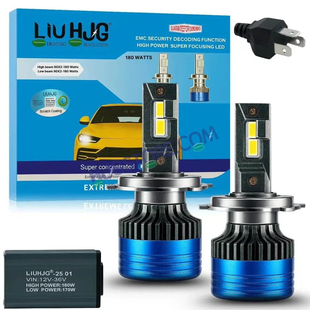HJG 180W H4 2pc LED Headlight Bulbs H4 Adjustable Holder LED Bulb AC/DC Headlight White 6500K 180W Headlight Bulbs for Bike Car LED Light H4 Hi/Lo Beam Headlight 12V/24V for Bike/Car, LIU HJG 180W H4 Socket Bulbs Pack of 2, H4 Socket - Biker.Store - www.biker.store