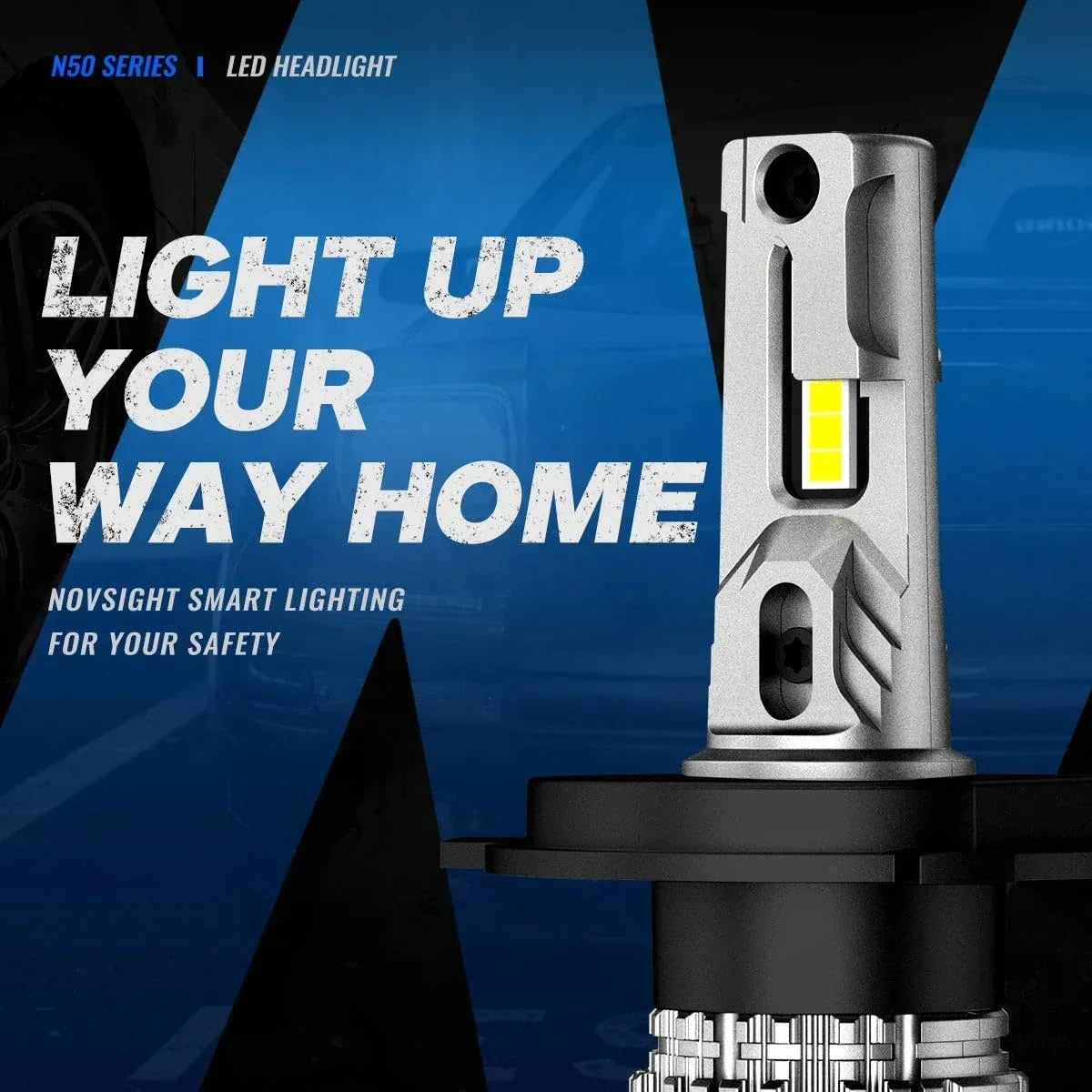 NightEye Novsight H7 LED Headlight Kits (Pack of 2)- Bridgelux-COB LED Chips - 72W 10000Lumens 6500K White - High/Low Beam Headlight/Fog Light Conversion Kit - Biker.Store - www.biker.store