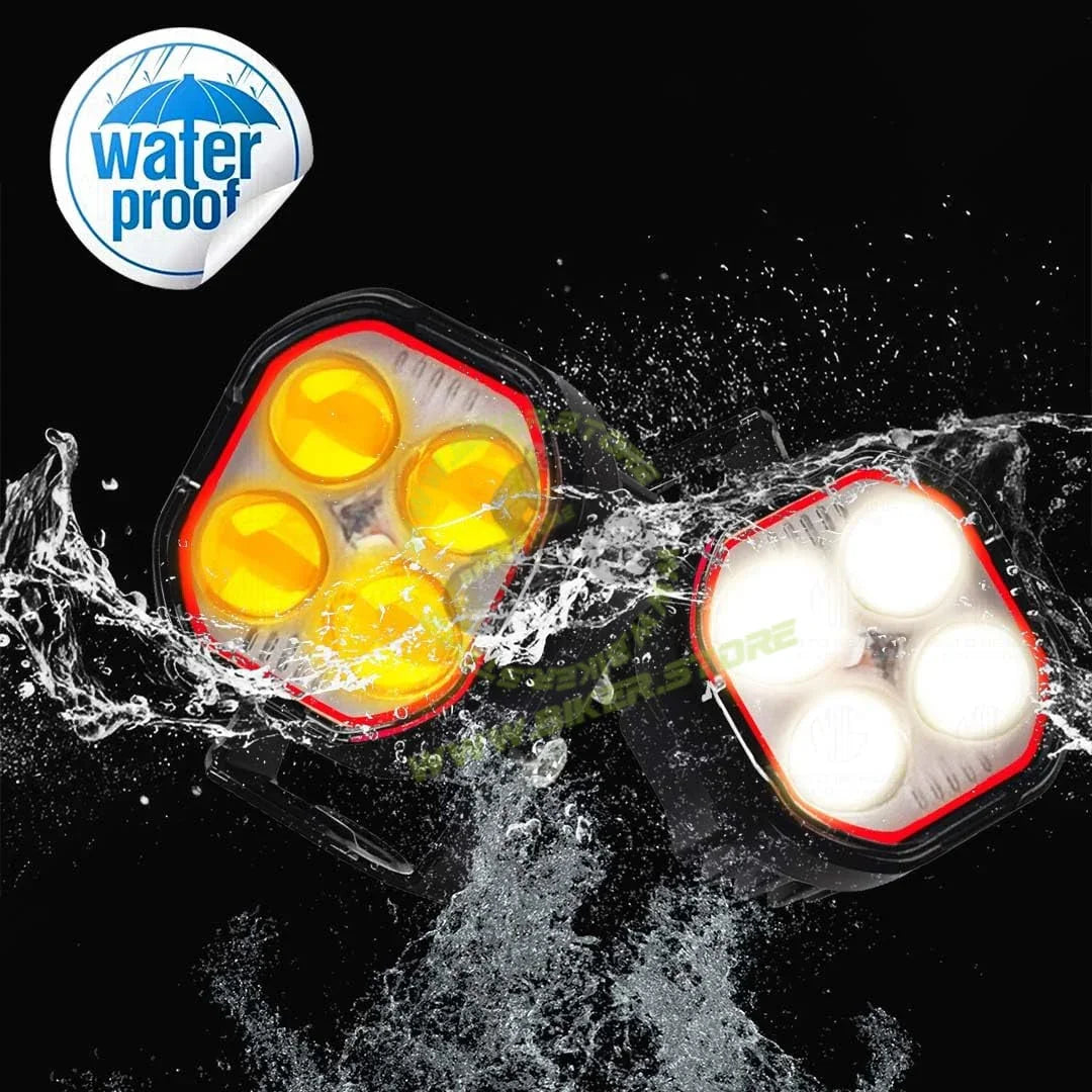 MOTO GENIUS 4 Lens LED Fog Light for Bike, Scooter & Car | Waterproof Spotlight with High/Low Beam, 12-80V Universal Fit, Dual Color ( & ) – Pack of 2 - Biker.Store - www.biker.store