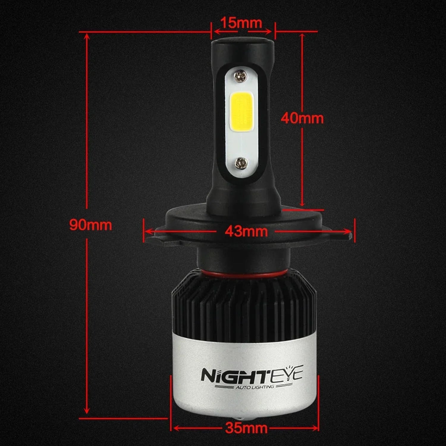 NightEye Genuine H4 Hi/Lo 9000LM 6500K 72 W LED Automotive Headlight Bulbs Auto Conversion Driving Lamp (Cool White light) (H4) - Biker.Store - www.biker.store