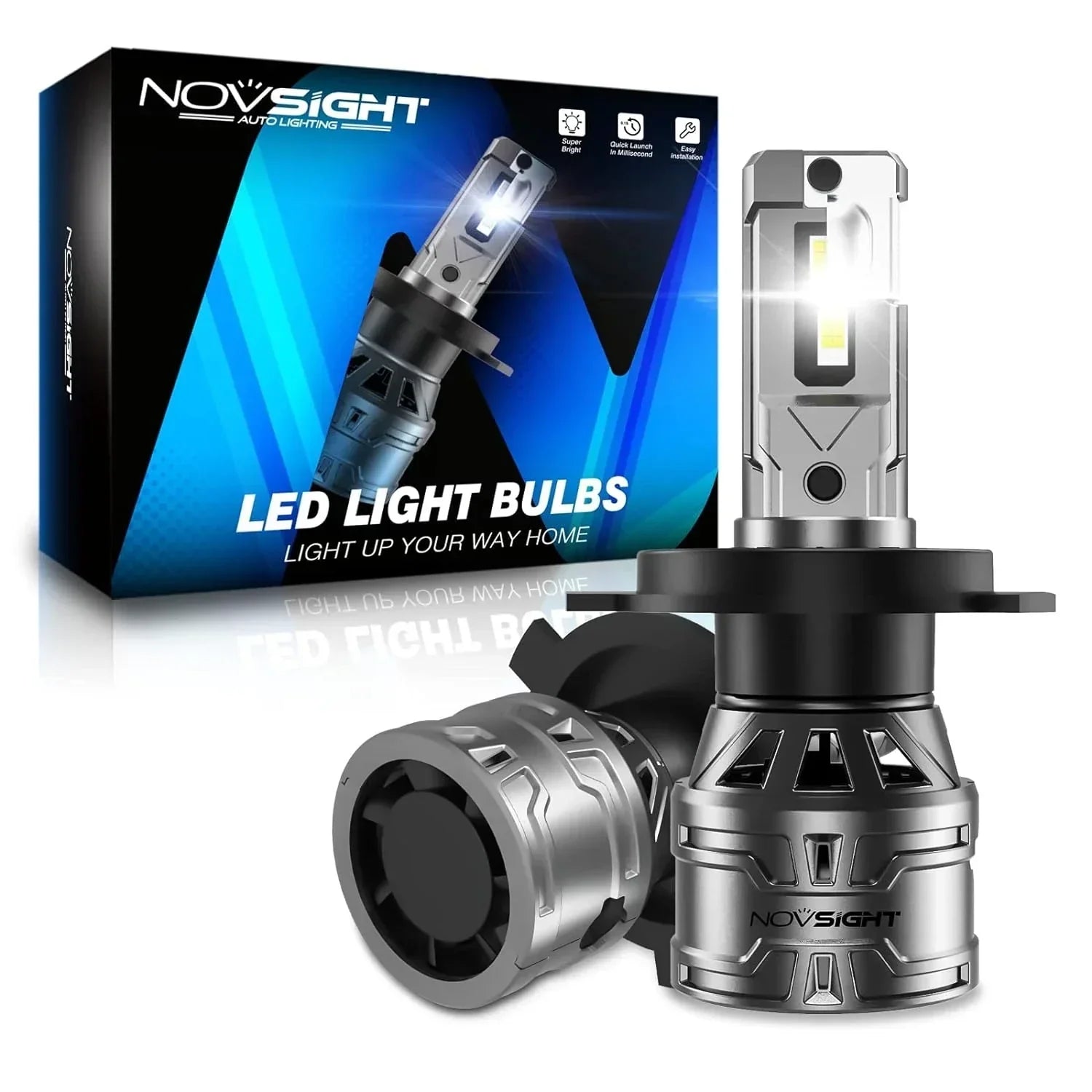 NightEye NOVSIGHT H4/9003/HB2 LED Headlights Bulbs, 60W High Low Beam LED Headlights Conversion Kit, 6500K White, Plug and Play Easy Installation Halogen Replacement, Pack of 2 - Biker.Store - www.biker.store