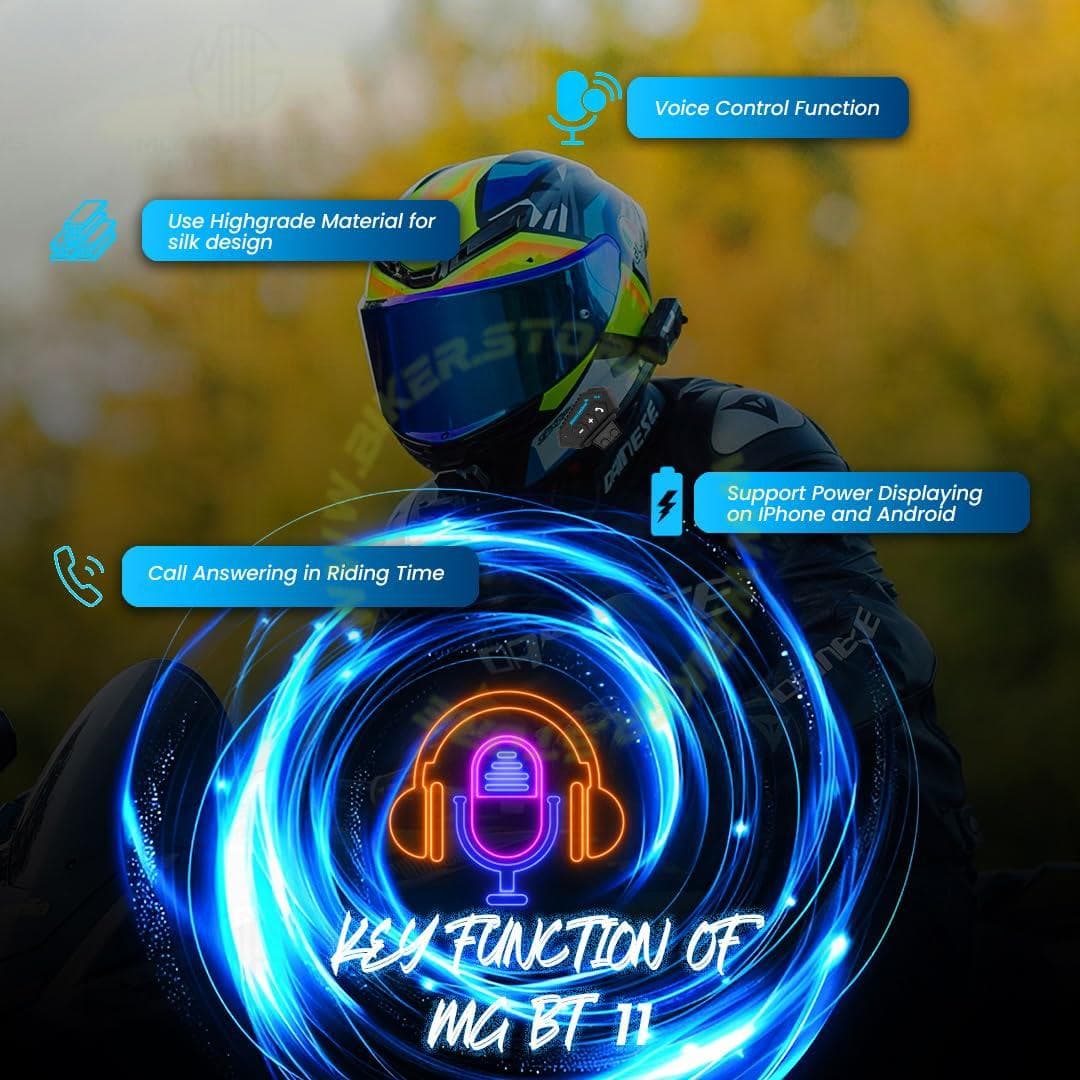MOTO GENIUS BT11 Universal Rechargeable Wireless Motorcycle Helmet Bluetooth Headset Intercom System with Microphone - Hands-Free Calling, Music Control, 5 Hours Playtime Sound - Biker.Store - www.biker.store