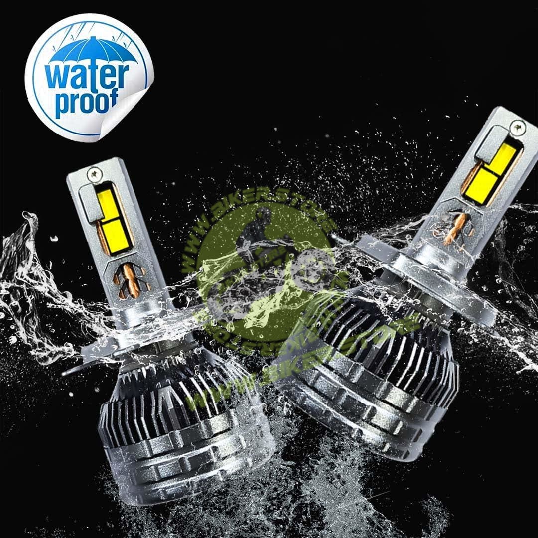 MOTO GENIUS Super Bright 400W LED Headlight Conversion Kit for Car & Bike | Waterproof, Energy-Efficient, Steel & Aluminium Build, Dual Beam, Premium Wooden Box Packaging (H4, Pack of 2) - Biker.Store - www.biker.store