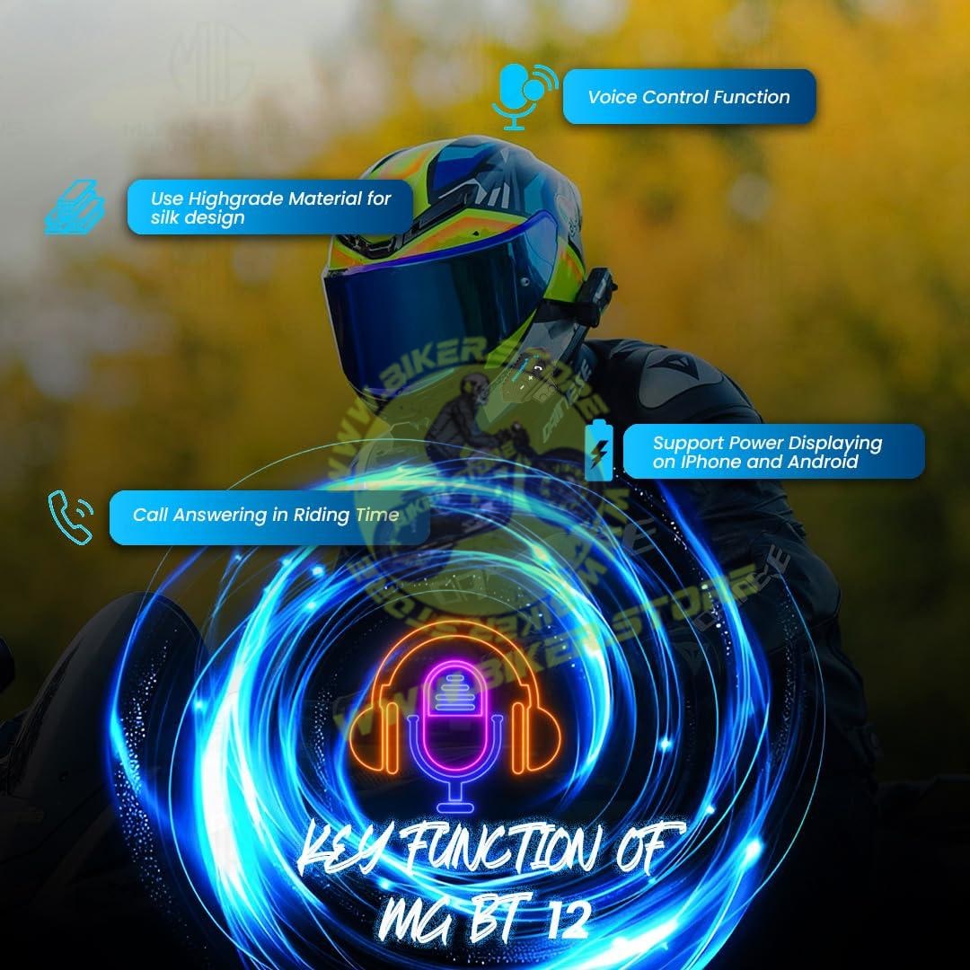 MOTO GENIUS Motorcycle Helmet Wireless Bluetooth Dual Earphone Headset with Mic | Hands-Free Calling, Music Control & Support for iOS & Android (BT12) - Biker.Store - www.biker.store