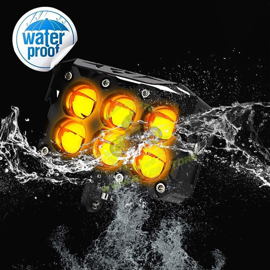 MOTO GENIUS 60W Super Bright 6 LED Fog Light | Dual Color Yellow & White | High/Low Beam | Waterproof Aluminum Housing | Universal Fit for Car & Motorcycle (Pack of 2) - Biker.Store - www.biker.store