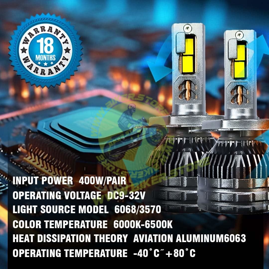 MOTO GENIUS Super Bright 400W LED Headlight Conversion Kit for Car & Bike | Waterproof, Energy-Efficient, Steel & Aluminium Build, Dual Beam, Premium Wooden Box Packaging (H4, Pack of 2) - Biker.Store - www.biker.store