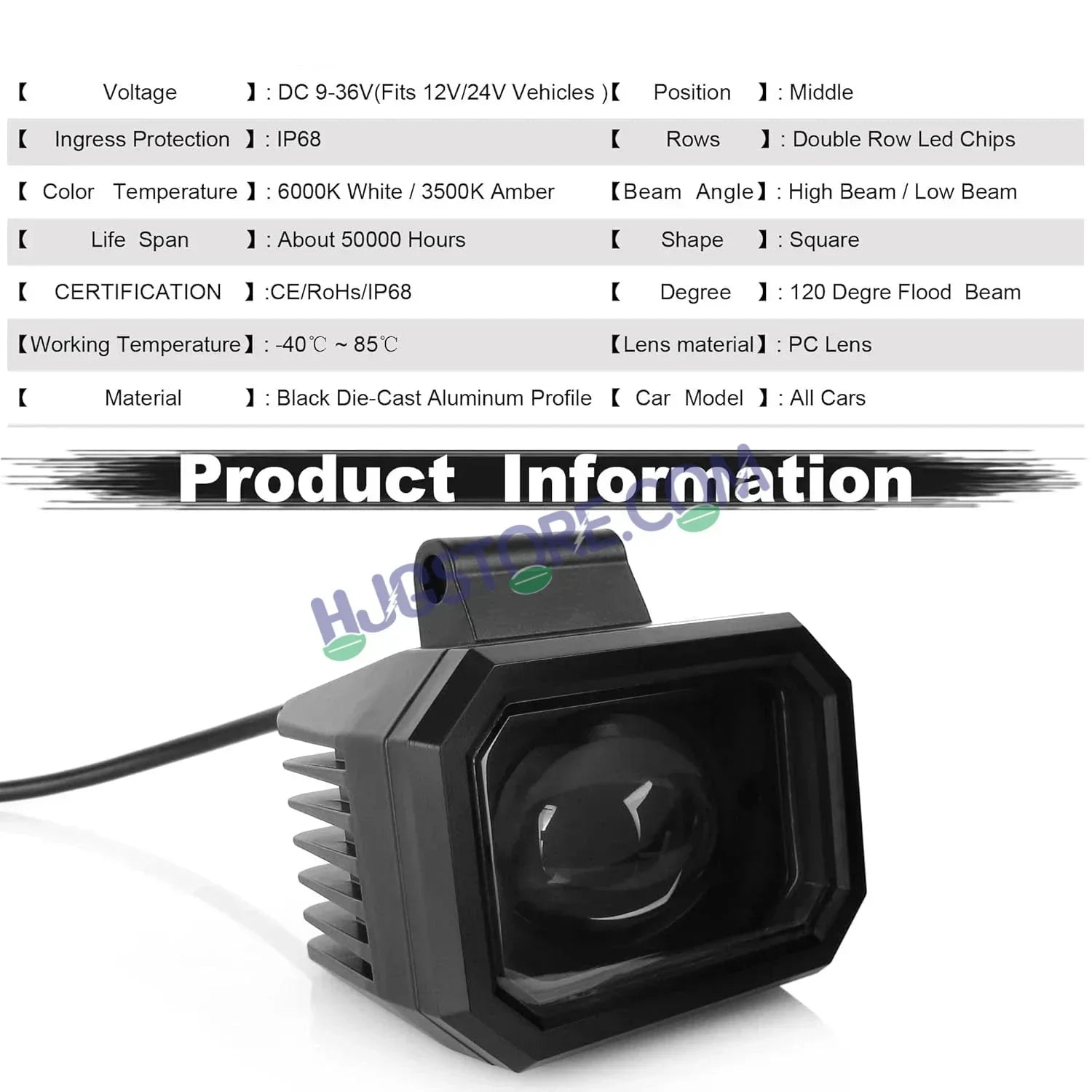 HJG 4 Inch Cube Pod Fog Light 120W 12000 Lumens Fog Light 2pc Foglight Pod Projector Spot Foglight 120W Foglight Ultra Wide Intensity 3000K/6500K LED Fog Lights 4 Inch Cube Light (120W) Universal For All Cars & Bikes LIU HJG 4 Inch Cube Pod Foglights - Biker.Store - www.biker.store