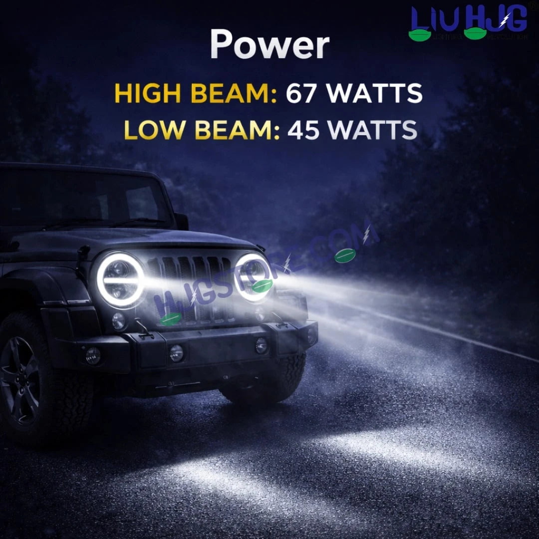 HJG Minus with 3 Projector Lens 7 Inch Headlight DRL 107W Projector Ultra Wide 7 Inch Headlight Assembly New Model Projector Headlight Assembly for Royal Enfield Thar | 107W CREE/Osram LED Chip White/Yellow Compatible with Royal Enfield, Jeep, Thar, Gypsy - HJGstore.com