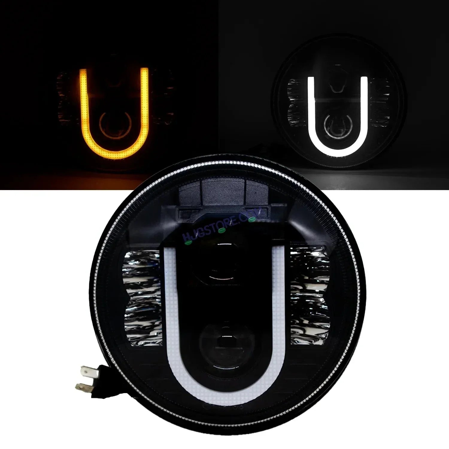 HJG U Shape Genuine U Shape New Model U Ring 7 Inch LED Headlight with Spotless and Bright DRL Fits in Royal Enfield (All Model) And Mahindra Thar (12V-80V DC 75W-110W) - Biker.Store - www.biker.store