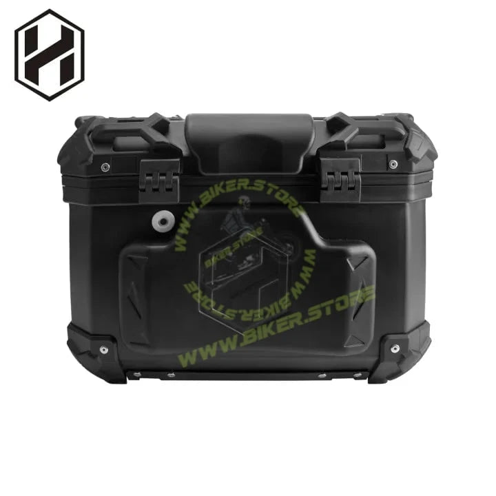 HJG 45L Aluminium Motorcycle Top Box with X-Shaped Red LED Tail Light – Waterproof, Universal Fit & Lockable - Top Box - 45Ltr (Black :- Aluminium) LIU HJG Top Box with X LED Light - Biker.Store - www.biker.store