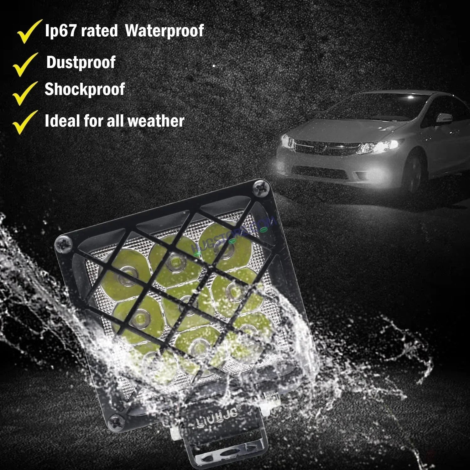 HJG 9 LED Grille 60W Square Fog Light with Flashing Mode For Universal For Bike Universal For Car (Set of 2) 60W HJG - Biker.Store - www.biker.store
