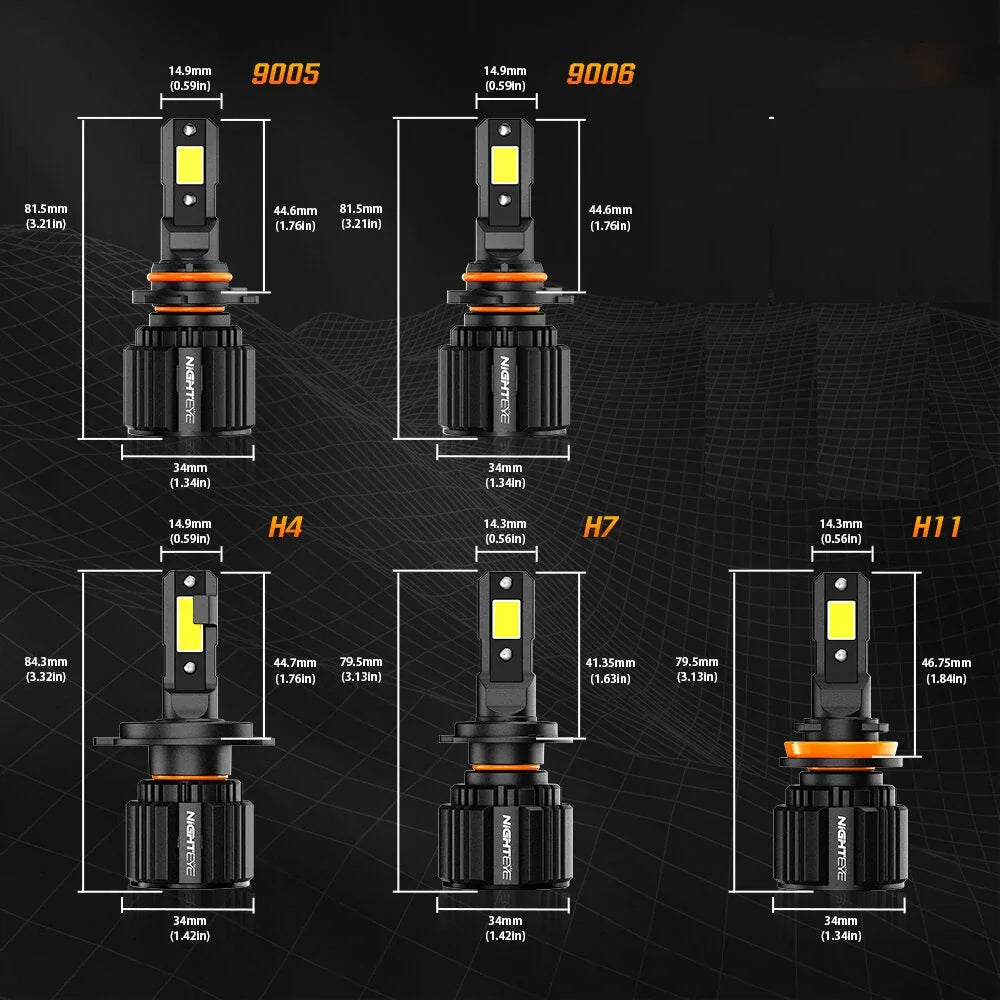 NightEye S4 H8/H9/H11/H16 LED Light Set of 2 - H8/H9/H11/H16 Socket - H8/H9/H11/H16 LED Headlight Bulb for Car and Bike White, 72W, 2 Bulbs - 13000 Lumens ULTRA BRIGHT, Type H8/H9/H11/H16 - Biker.Store - www.biker.store