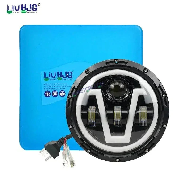 HJG 7 Inch Led Headlight Assembly Halo Lights Dual Color Yellow White 7 Inch Round Motorcycle Lights For Jeeps Universal Car Compatible with Royal Enfield, Jeep & Harley Davidson U - Biker.Store - www.biker.store
