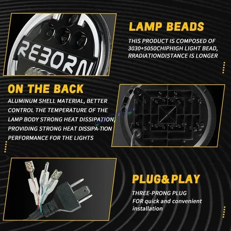 HJG 7 Inch Led Headlight Halo Lights Dual Color Yellow White 90w 7 Inch Round Motorcycle Lights For Jeeps Universal Car Compatible with Royal Enfield, Jeep & Harley Davidson Reborn 2 - Biker.Store - www.biker.store