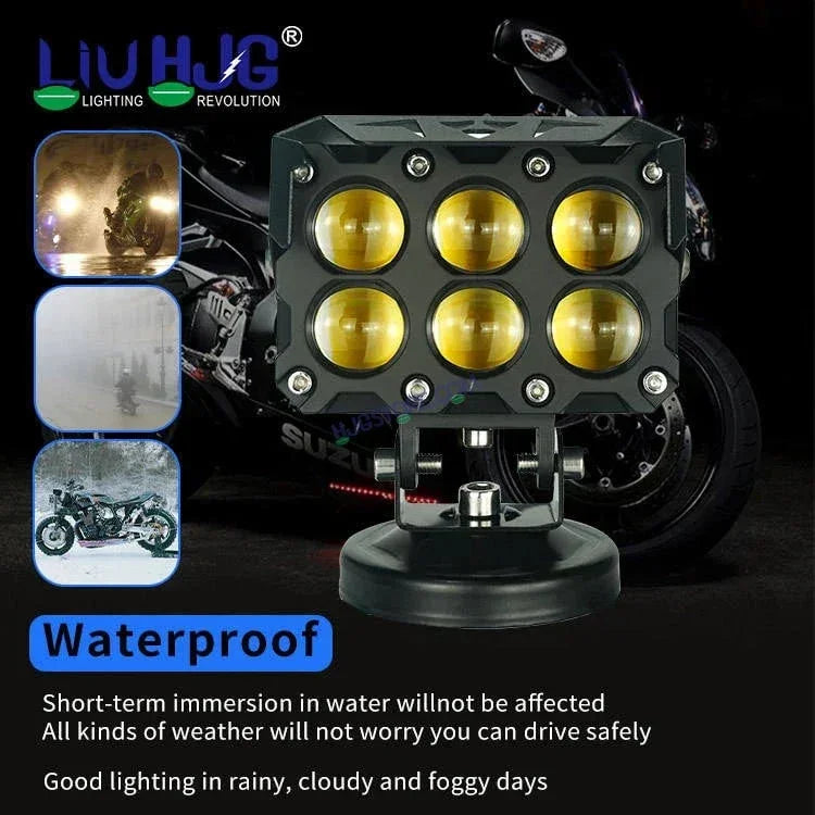 HJG Future Eyes 6 Box Fog 180W with Wiring Kit Future Eyes 6x6 Foglight with Wiring Kit MEGA DRIVE Fog Light For Bike/Car/Thar/Jeep ( Cool White, 90W each * 2 = 180W Total ) - Pack of 2 LIU HJG 180W 6x6 Fog Light with Wiring Harness Kit Combo - Biker.Store - www.biker.store