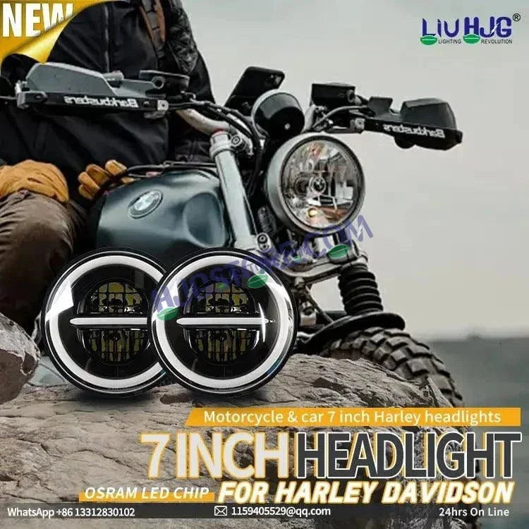 HJG 7 Inch Led Headlight Assembly Halo Lights Dual Color Yellow White 7 Inch Round Motorcycle Lights For Jeeps Universal Car Compatible with Royal Enfield, Jeep & Harley Davidson Minus 2 - Biker.Store - www.biker.store