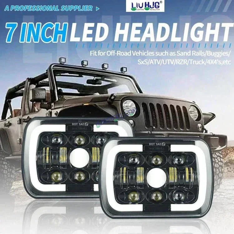 HJG Arrow Drl Amber Turn Signal Lamps Offroad Square 12v 45w 4x6" 5x7" Inch Led Headlights For Jeep, Splendor 231036 - Biker.Store - www.biker.store