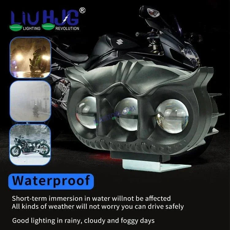 HJG Owl Devil 3 Lens 90W 3 Lens MEGA DRIVE Fog Light For Bike/Car/Thar/Jeep ( Cool White, 45W each * 2 = 90W Total ) - Pack of 2 HJG Owl Foglight - Biker.Store - www.biker.store