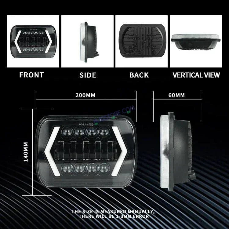 HJG New Model Arrow Lens Headlight Assembly Square 12v 45w 4x6" 5x7" Inch Led Headlights For Jeep, Splendor Headlight Assembly HJG 231202 - Biker.Store - www.biker.store