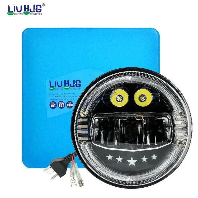 HJG 7 Inch Led Headlight Assembly Halo Lights Dual Color Yellow White 7 Inch Round Motorcycle Lights For Jeeps Universal Car Compatible with Royal Enfield, Jeep & Harley Davidson Fog Headlight Light Kit Devil's Eye Rgb Color Halo H4 Projector - Biker.Store - www.biker.store