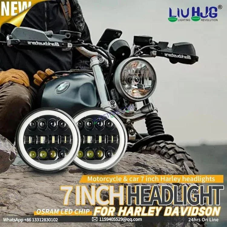 HJG 7 Inch Fashion Design Hi/lo Beam Black Round 7" Headlight 60w H4 Led Headlamp 7inch Drl Led Headlight 231045 2 - Biker.Store - www.biker.store