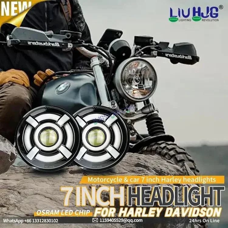 HJG 7 Inch Led Headlight Halo Lights Dual Color Yellow White 90w 7 Inch Round Motorcycle Lights For Jeeps Universal Car Compatible with Royal Enfield, Jeep & Harley Davidson 2 HJG - Biker.Store - www.biker.store