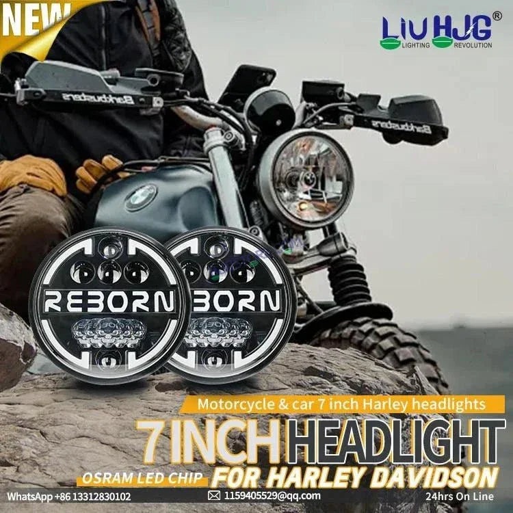HJG 7 Inch Led Headlight Halo Lights Dual Color Yellow White 90w 7 Inch Round Motorcycle Lights For Jeeps Universal Car Compatible with Royal Enfield, Jeep & Harley Davidson HJG Reborn - Biker.Store - www.biker.store
