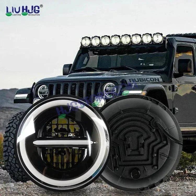 HJG 7 Inch 75W Minus New Model 75W Low Beam 110W Hi Beam LED Headlight Assembly White 7 Inch Round Motorcycle Lights For Jeeps Universal Car Compatible with Royal Enfield, Jeep & Harley Davidson LIU HJG New Box Minus 7 Inch - Biker.Store - www.biker.store