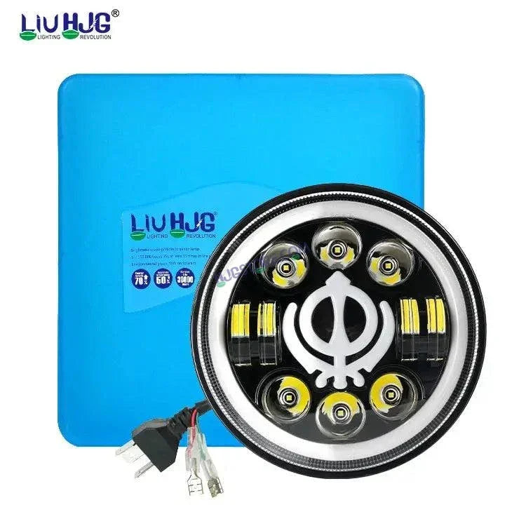 HJG 7 Inch Led Headlight Assembly Halo Lights Dual Color Yellow White 7 Inch Round Motorcycle Lights For Jeeps Universal Car Compatible with Royal Enfield, Jeep & Harley Davidson Khanda 2 - Biker.Store - www.biker.store